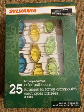 Sylvania 25 Battery-Operated Mini Lights – Multicolor – Timer – New in Box